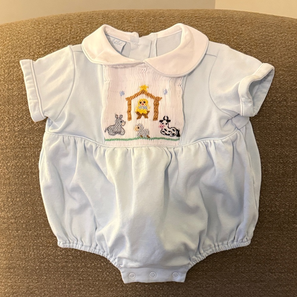 Baby Blue Embroidered Romper